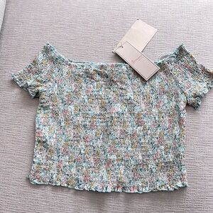 Bomaca Collection Floral Short Sleeve Ruffled Crop Top S